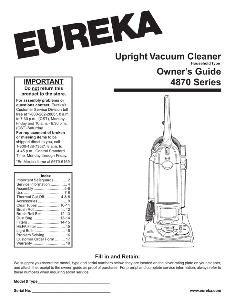 Electrolux 4870 Series Specification Electrolux 4870 Series Specification