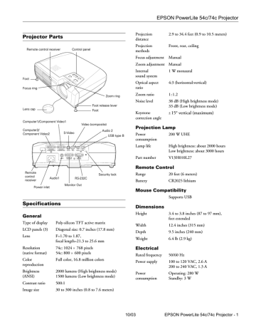 Epson PowerLite 54c Specifications | Manualzz