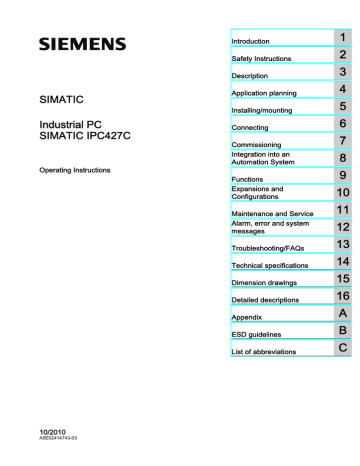 Siemens SIMATIC IPC427C Operating instructions Siemens SIMATIC IPC427C Operating instructions
