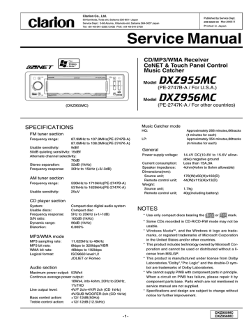 Clarion DXZ956MC Service manual Clarion DXZ956MC Service manual