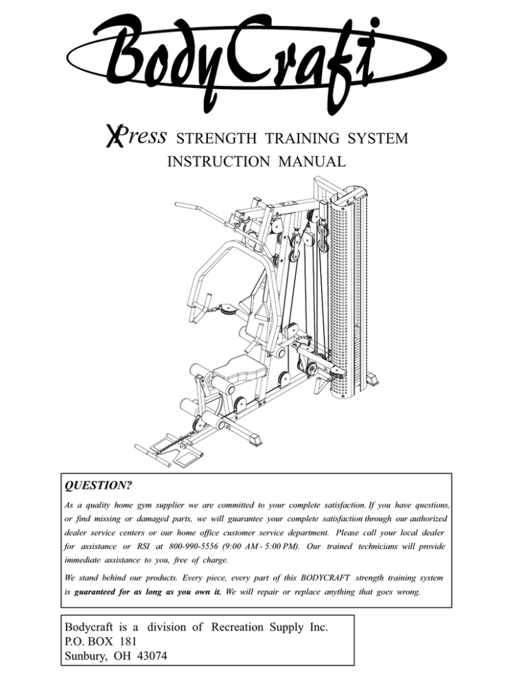BodyCraft X Press, Xpress V1 Owner's manual BodyCraft X Press, Xpress V1 Owner's manual
