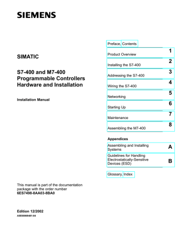 Siemens Simatic M7-400 Installation manual Siemens Simatic M7-400 Installation manual