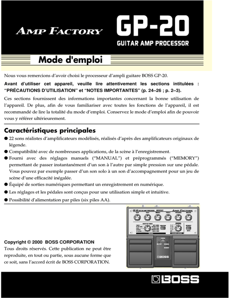 Boss GP-20 User manual Boss GP-20 User manual