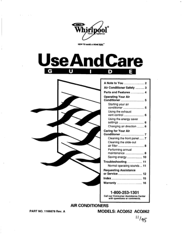 Whirlpool ACQ062 Specifications Whirlpool ACQ062 Specifications