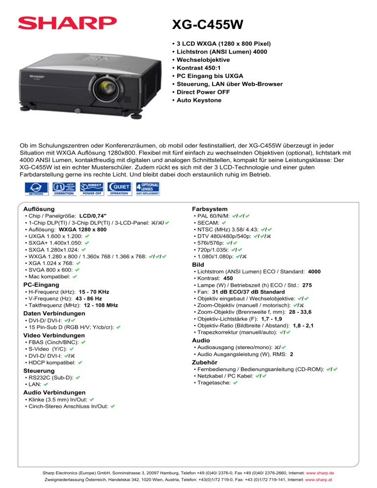 Sharp XG-C455W User manual Sharp XG-C455W User manual