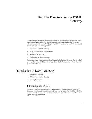 DIRECTORY SERVER 2.0 - GATEWAY | User manual | Red Hat Directory Server DSML Gateway | Manualzz