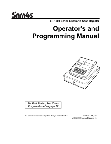 Sam4s ER-180T Specifications Sam4s ER-180T Specifications