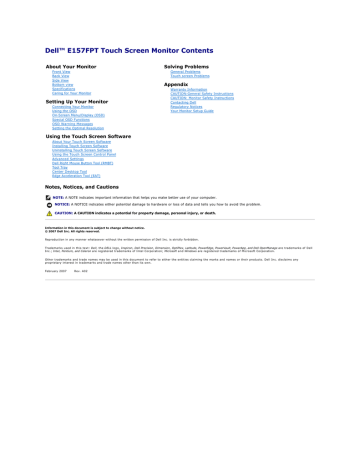 Dell E157FPT Specifications Dell E157FPT Specifications