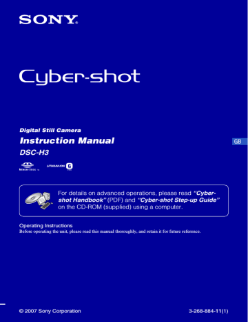 Pro Optic Cyber-shot H3 Instruction manual Pro Optic Cyber-shot H3 Instruction manual