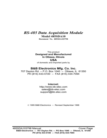 B&B Electronics 485SDA10 User manual | Manualzz B&B Electronics 485SDA10 User manual | Manualzz