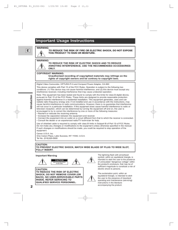 Canon Pi - Optura PI MiniDV Digital Camcorder Operating instructions Canon Pi - Optura PI MiniDV Digital Camcorder Operating instructions
