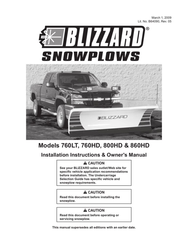 Blizzard Snowplow 800HD Owner`s manual Blizzard Snowplow 800HD Owner`s manual