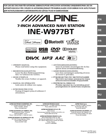 Alpine INE-W977BT Manuale del proprietario | Manualzz