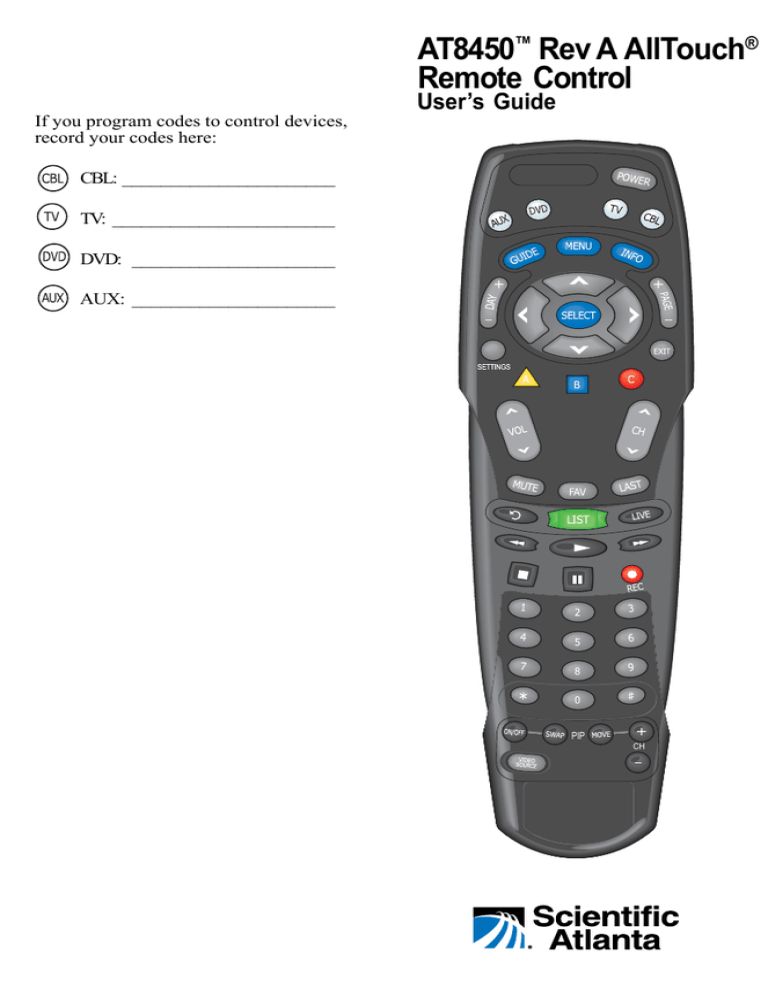 Scientific Atlanta AllTouch AT8450 Rev A User`s guide Scientific Atlanta AllTouch AT8450 Rev A User`s guide