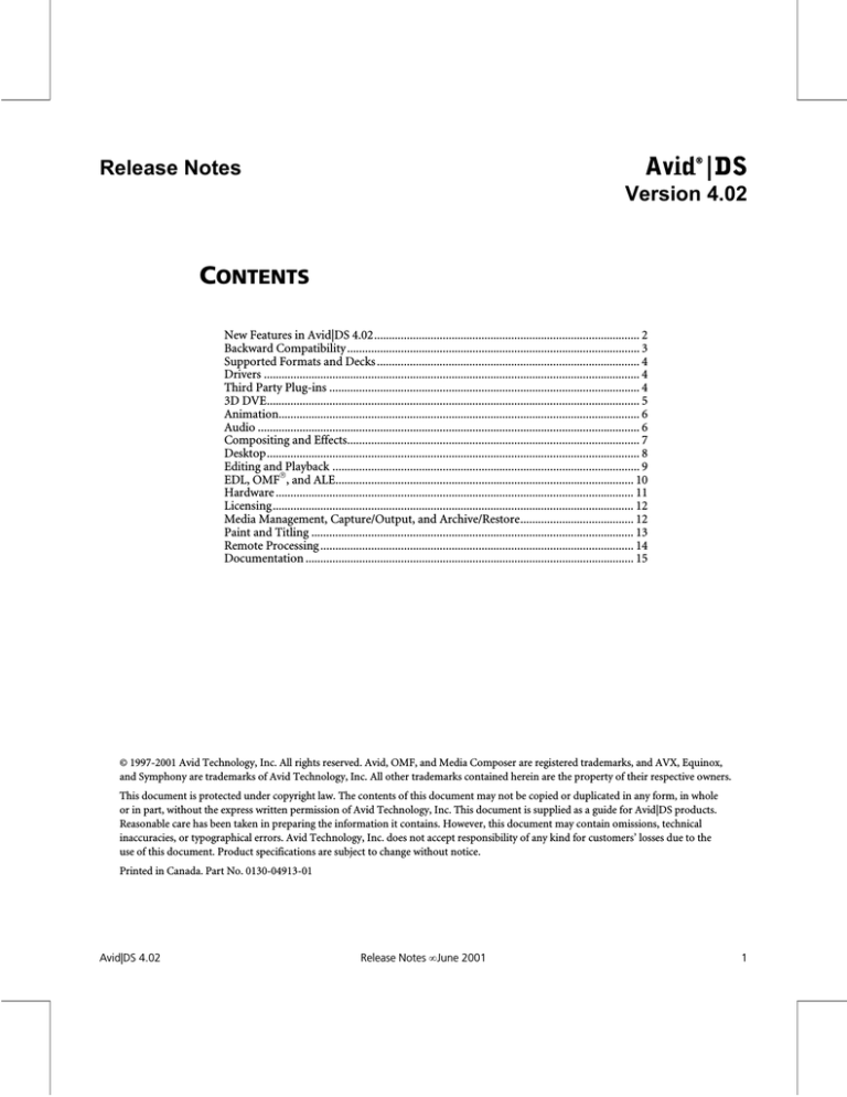 Avid Technology DS 4.02 Product specifications Avid Technology DS 4.02 Product specifications