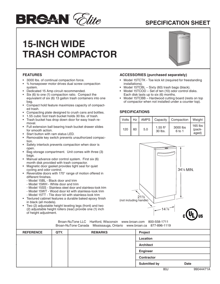 Broan 15WH User manual Broan 15WH User manual