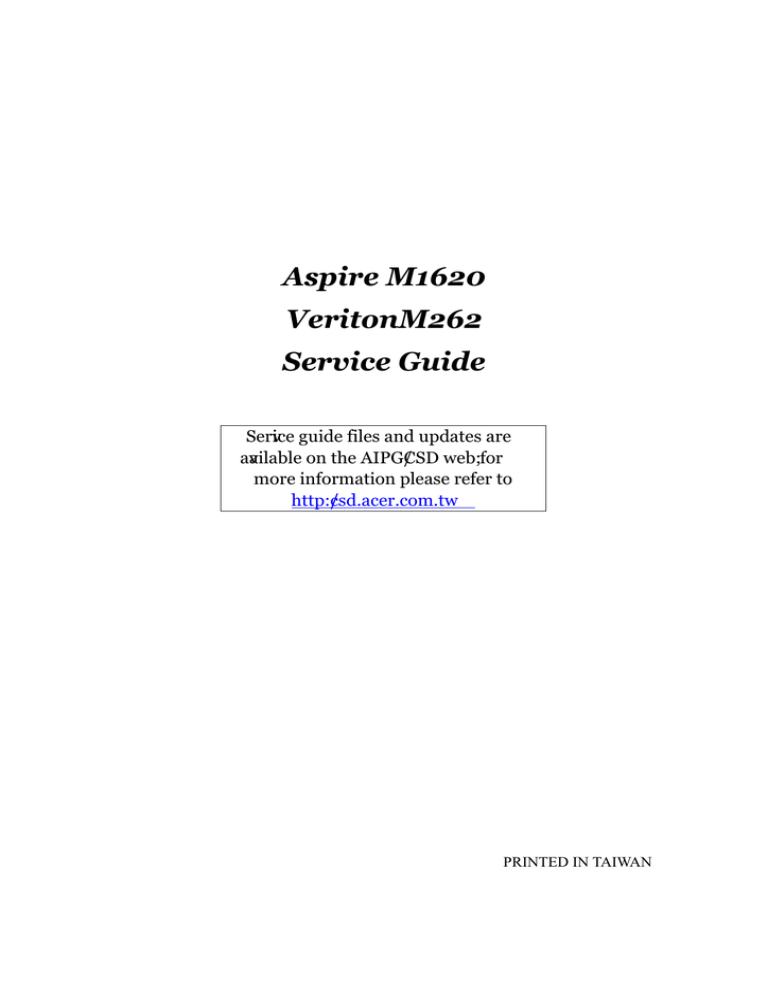 Acer Aspire M1620 Technical information Acer Aspire M1620 Technical information