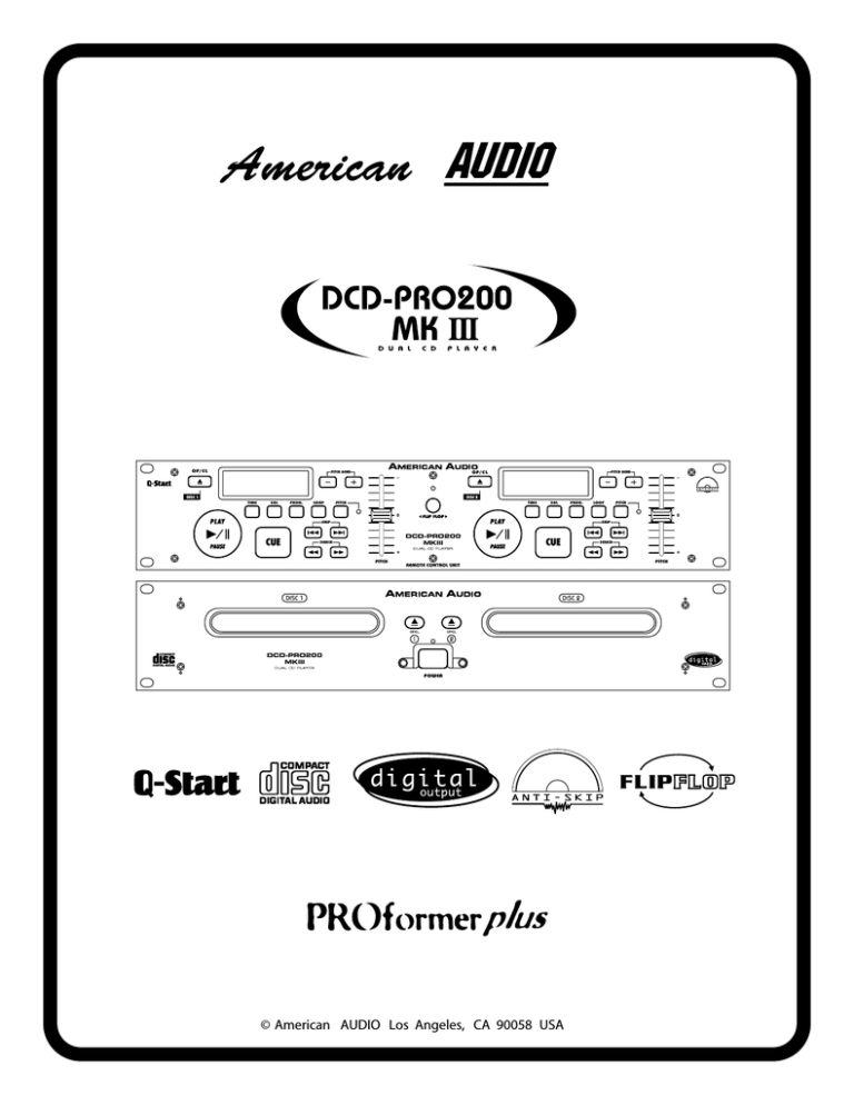 American Audio DCD PRO200 MK3 Specifications American Audio DCD PRO200 MK3 Specifications