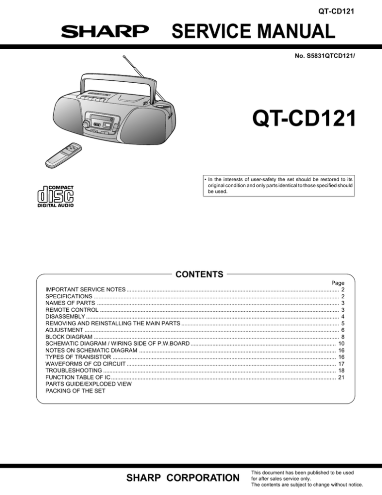 Sharp QT-CD121H Service manual Sharp QT-CD121H Service manual