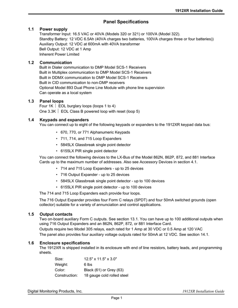 Digital Monitoring Products 1912XR Installation guide Digital Monitoring Products 1912XR Installation guide