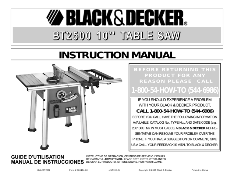 Black & Decker BT2500 Instruction manual Black & Decker BT2500 Instruction manual
