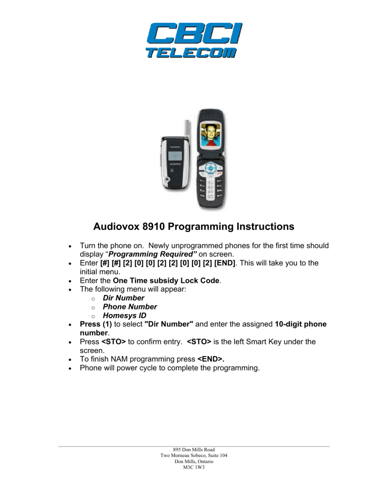 Audiovox 8910 User manual Audiovox 8910 User manual