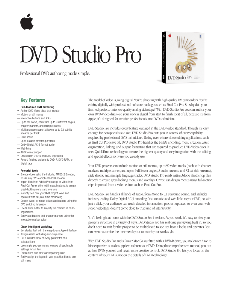 Apple DVD Studio Pro 4.1 User manual Apple DVD Studio Pro 4.1 User manual