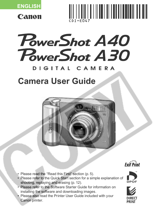 Canon PowerShot A30 User guide Canon PowerShot A30 User guide
