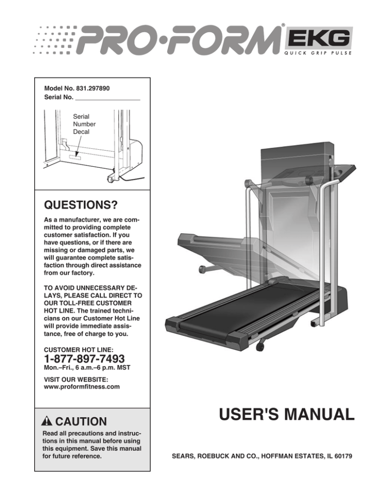 ProForm EKG 831.297890 User`s manual ProForm EKG 831.297890 User`s manual