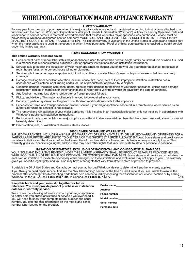Whirlpool REFRIGERATOR W10326802B User manual Whirlpool REFRIGERATOR W10326802B User manual