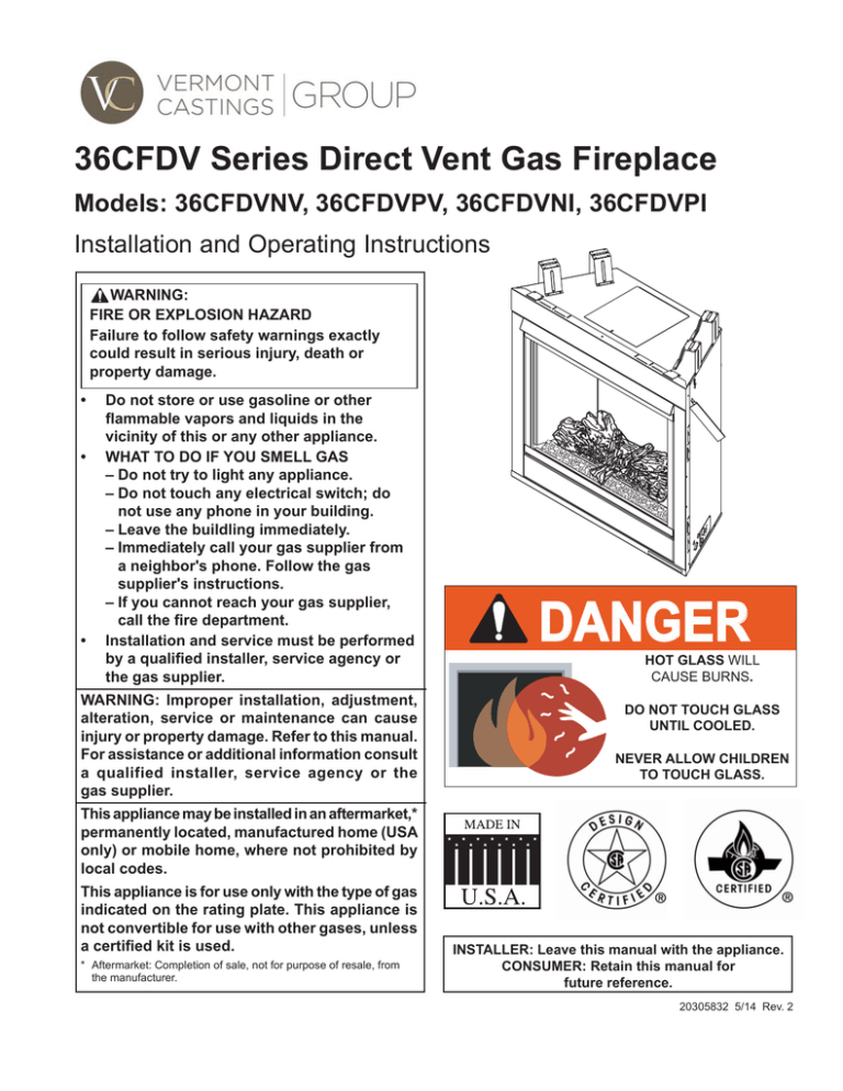 Vermont Castings DVRTSB Operating instructions Vermont Castings DVRTSB Operating instructions