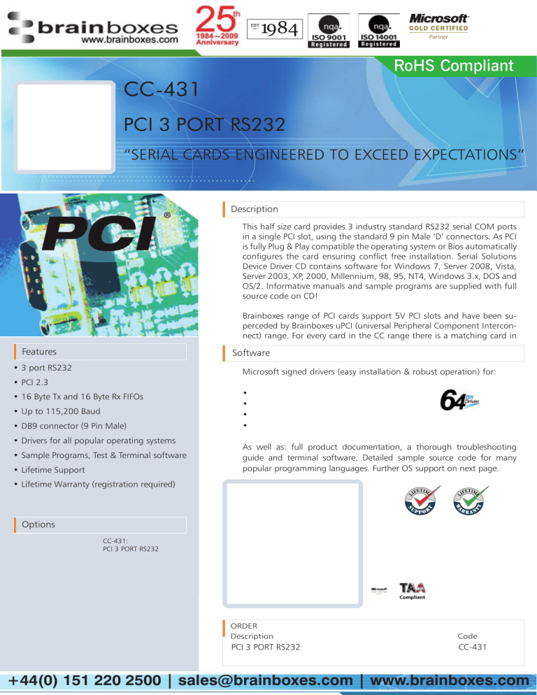 Brainboxes CC-431 User manual Brainboxes CC-431 User manual