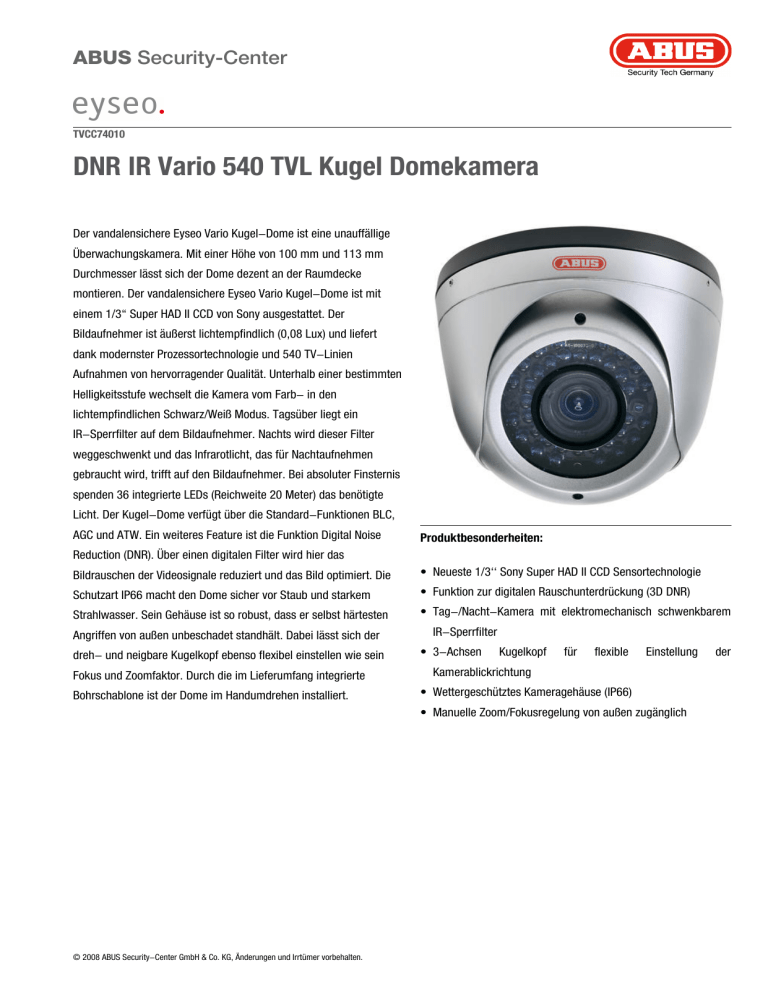 Abus TVCC74010 User manual Abus TVCC74010 User manual