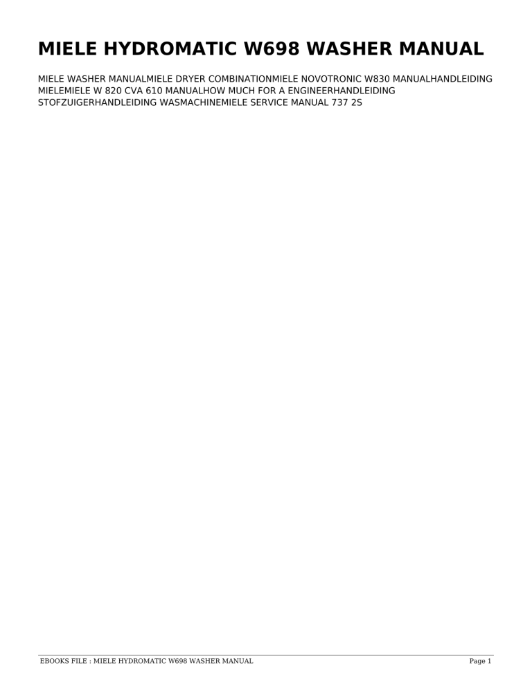 Miele G 698 User manual Miele G 698 User manual