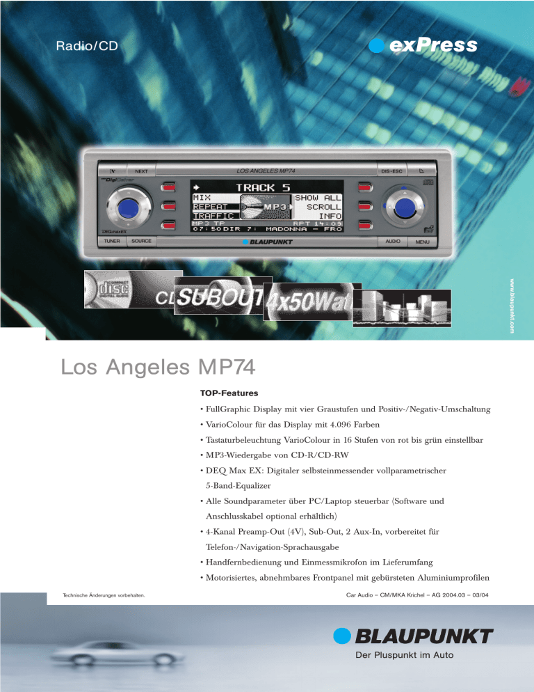 Blaupunkt Los Angeles MP74 User manual Blaupunkt Los Angeles MP74 User manual