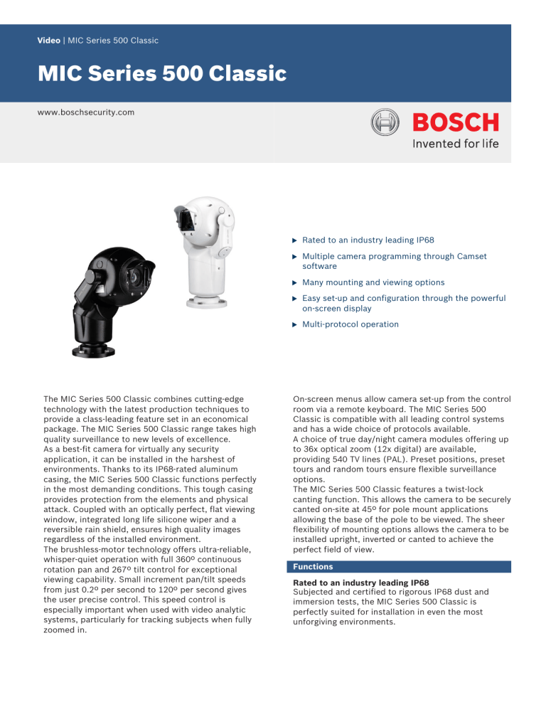 Bosch MIC SERIES 500 CAMERA 500 User manual Bosch MIC SERIES 500 CAMERA 500 User manual