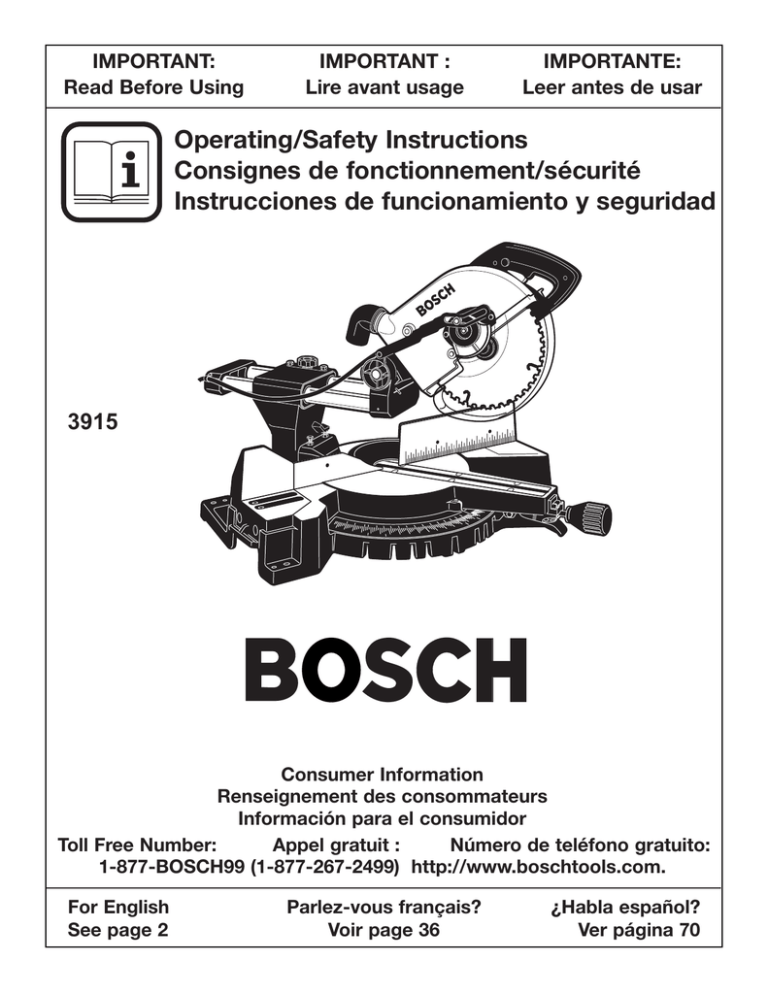 Bosch 3915 Operating instructions Bosch 3915 Operating instructions