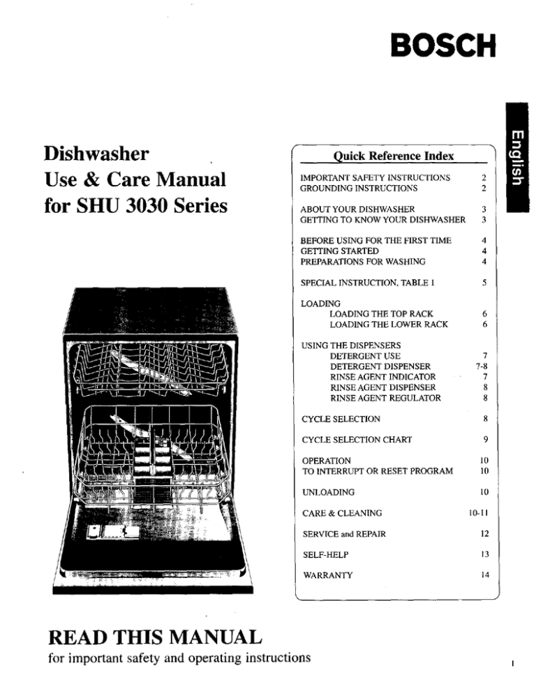 Bosch SHU3030 series Operating instructions Bosch SHU3030 series Operating instructions