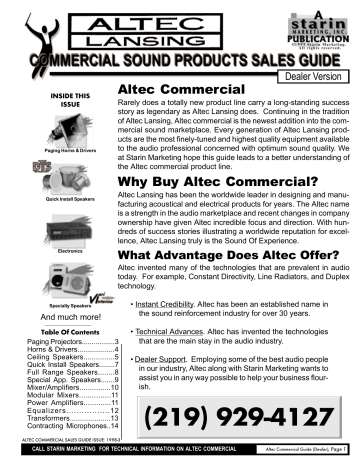 Altec Commercial Sales Guide Altec Commercial Sales Guide
