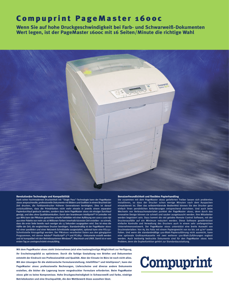 Compuprint PageMaster 1600c User manual Compuprint PageMaster 1600c User manual