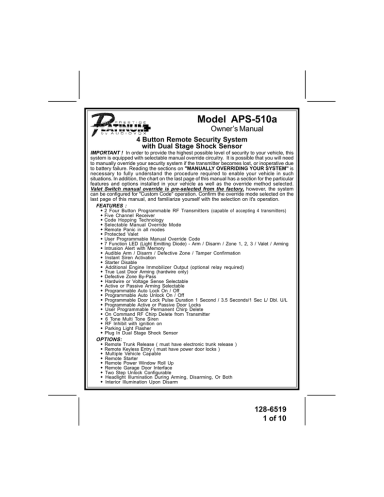 Audiovox 1286519 Owner`s manual Audiovox 1286519 Owner`s manual