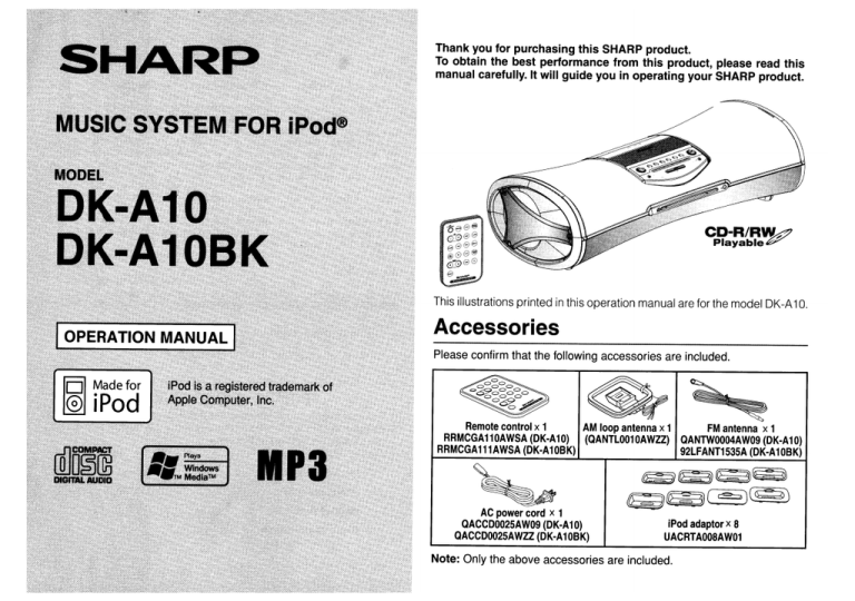 Sharp DK-A10BK Operating instructions Sharp DK-A10BK Operating instructions