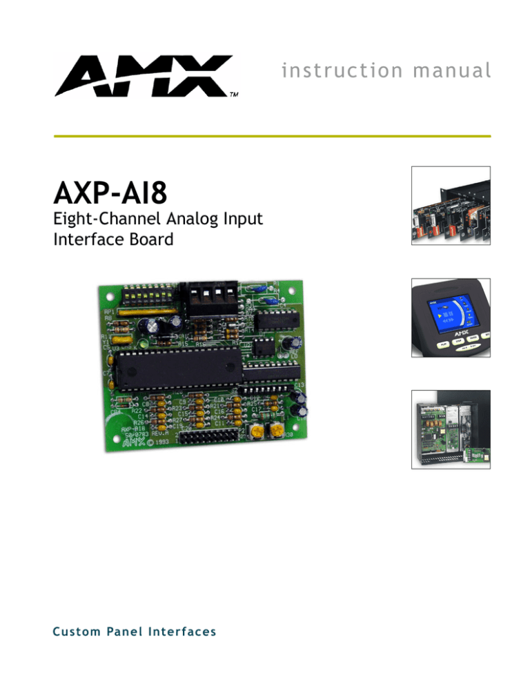 AMX AXP-AI8 ANALOG 8-INPUT BOARD Instruction manual AMX AXP-AI8 ANALOG 8-INPUT BOARD Instruction manual