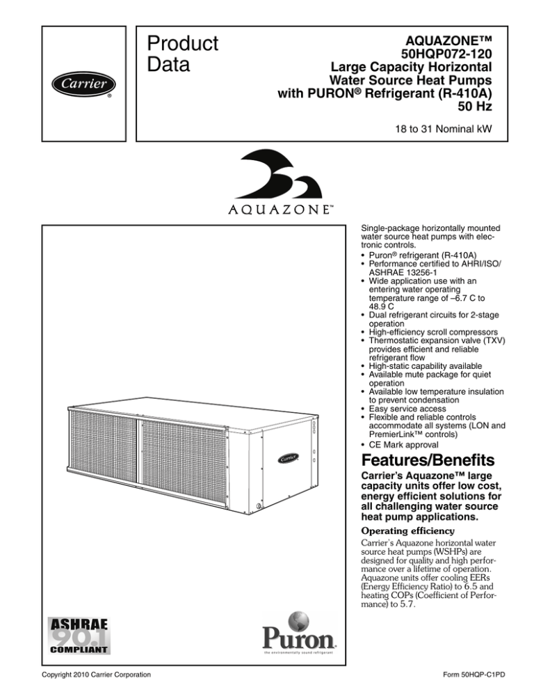 Carrier AQUAZONE 50HQP072-120 Product data Carrier AQUAZONE 50HQP072-120 Product data