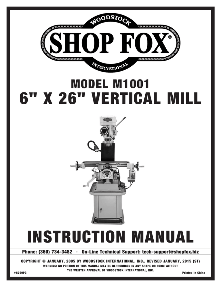 Woodstock SHOP FOX M1001 Specifications Woodstock SHOP FOX M1001 Specifications