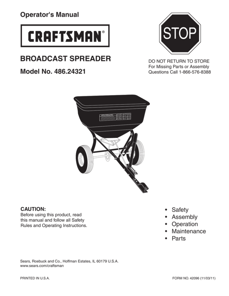 Craftsman 486.24321 Operator`s manual Craftsman 486.24321 Operator`s manual