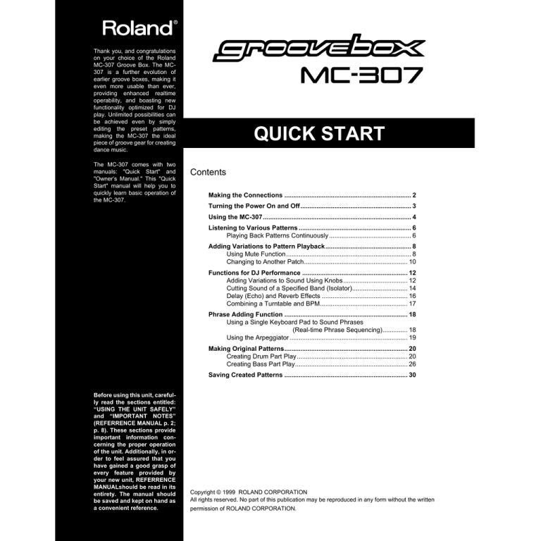 Roland MC-307 Owner`s manual Roland MC-307 Owner`s manual