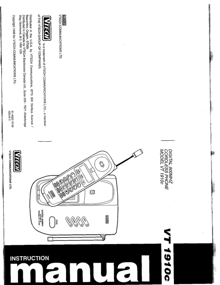 VTech VT-1910c Specifications VTech VT-1910c Specifications