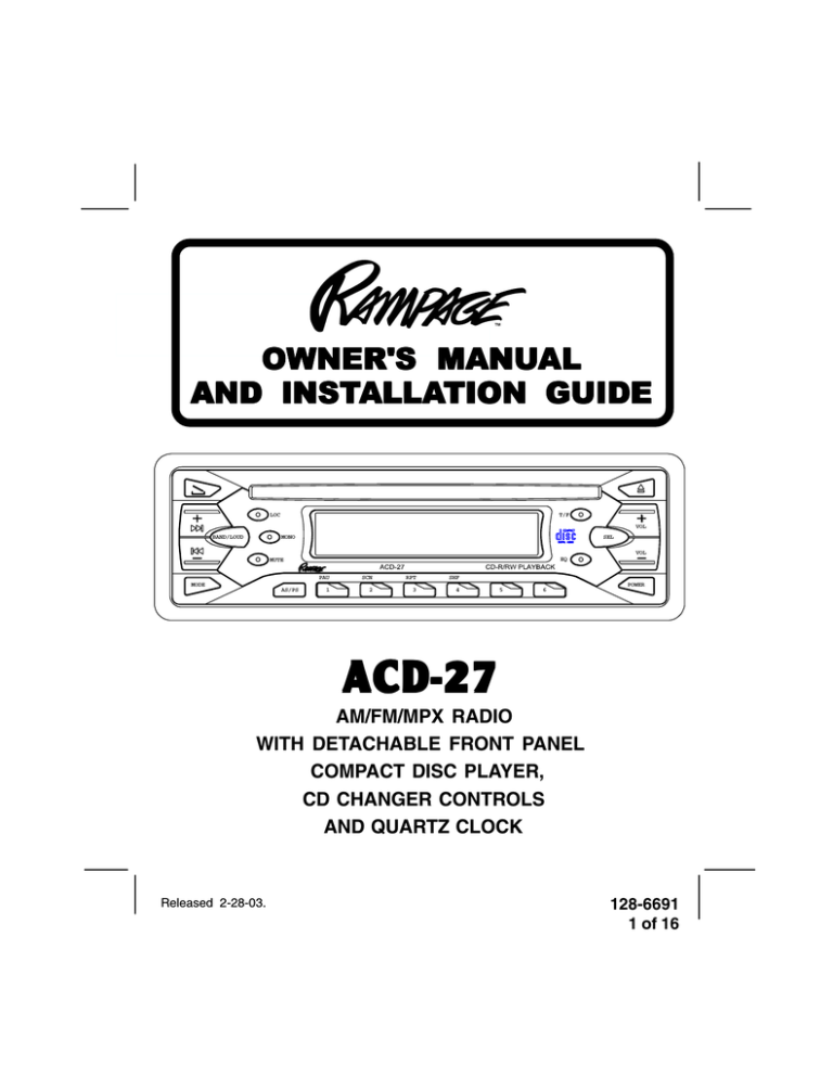 Audiovox ACD-27 Operating instructions Audiovox ACD-27 Operating instructions