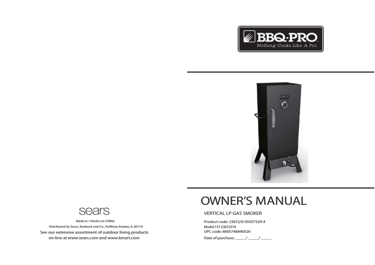Sears BBQ-PRO 60076 Owner`s manual Sears BBQ-PRO 60076 Owner`s manual